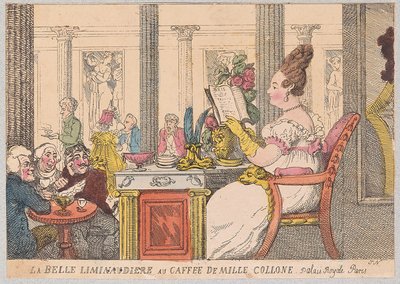 La Belle Liminaudiere au Caffee de Mille Collone, Palais Royal, Parijs, uitgegeven 1814 door Thomas Rowlandson