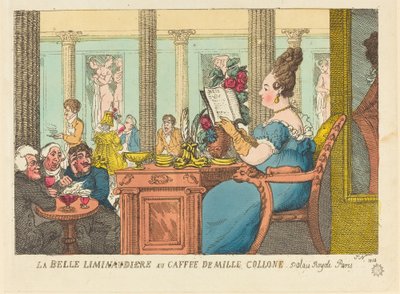 La Belle Limonaudiere au Cafe des Mille Colonnes, Palais Royal, Parijs door Thomas Rowlandson