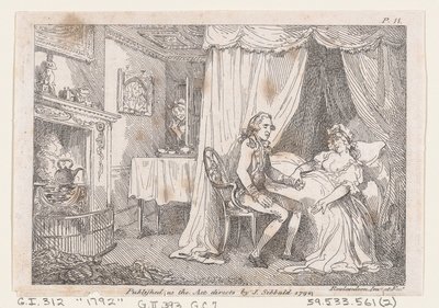 Lady Booby probeert de onberispelijke Joseph te verleiden, uit The Adventures of Joseph Andrew..., 1792 door Thomas Rowlandson