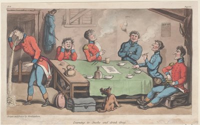 Leren Roken en Grog Drinken, uit De Militaire Avonturen van Johnny Newcome, 1815 door Thomas Rowlandson
