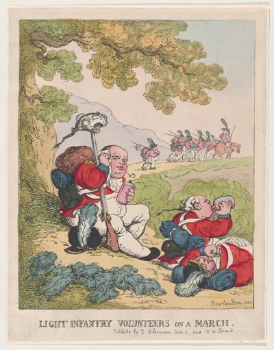 Lichte infanterie vrijwilligers op mars, 8 juni 1804 door Thomas Rowlandson