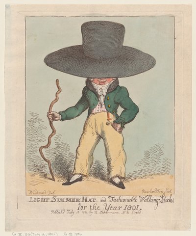 Lichte zomerhoed en modieuze wandelstokken voor het jaar 1801 door Thomas Rowlandson