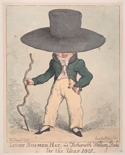 Lichte Zomerhoed en Modieuze Wandelstokken voor het Jaar 1801 door Thomas Rowlandson