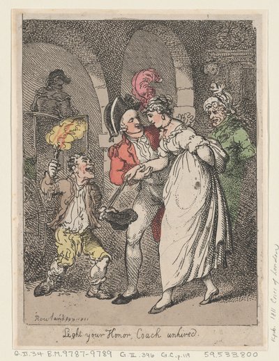 Steek Uw Eer aan, Koets niet gehuurd, 1811 door Thomas Rowlandson