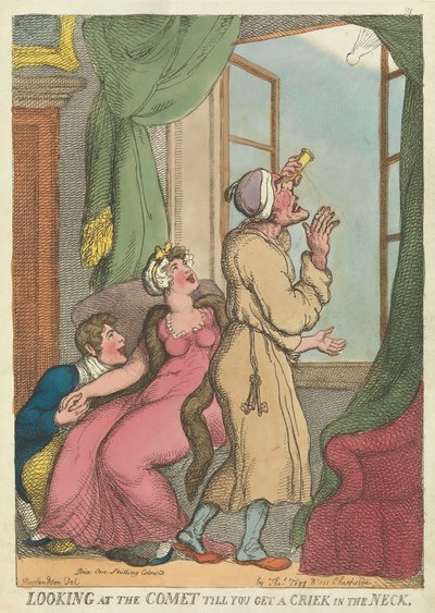 Naar de komeet kijken tot je een stijve nek krijgt door Thomas Rowlandson