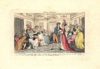 Man gedwongen een lelijke vrouw te kussen op een dansfeest door Thomas Rowlandson