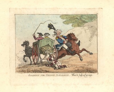 Man verliest de controle over zijn paard terwijl hij een koets passeert door Thomas Rowlandson