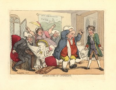 Man die zich verslikt aan de eettafel door Thomas Rowlandson