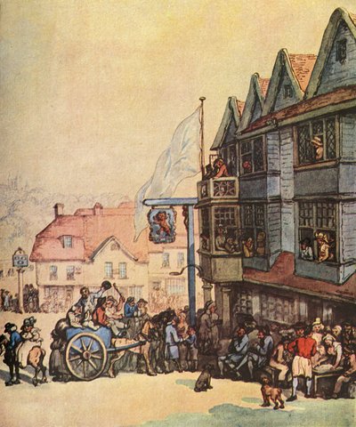 Marktdag buiten de Old Red Lion in Greenwich door Thomas Rowlandson