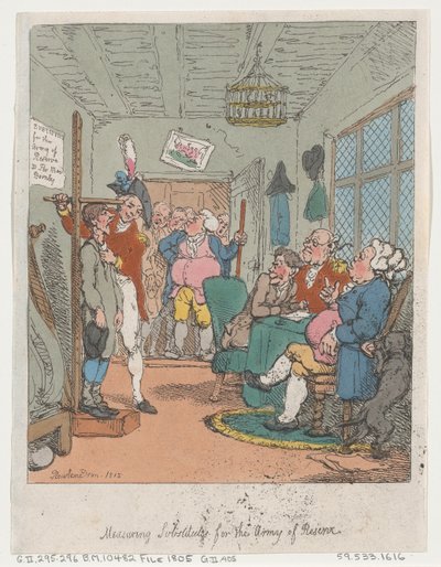Meten van Vervangers voor het Reserveleger door Thomas Rowlandson
