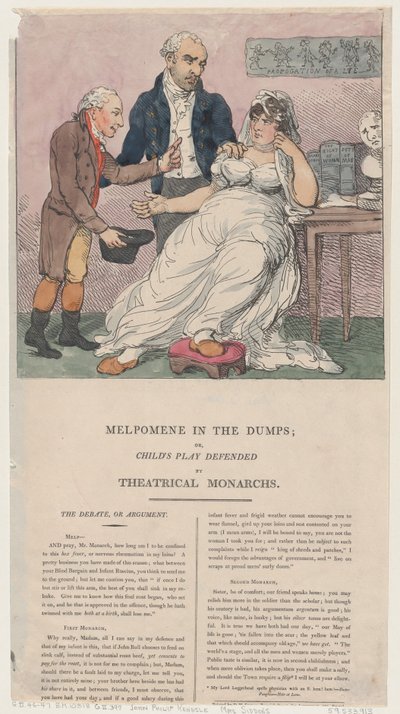 Melpomene in de put, of kinderspel verdedigd door theatrale vorsten, 1804 door Thomas Rowlandson