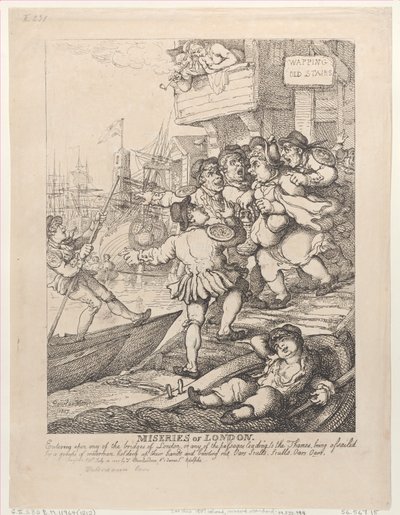 Ellende van Londen: Het betreden van een van de bruggen van Londen of een van de doorgangen..., 14 juli 1807 door Thomas Rowlandson