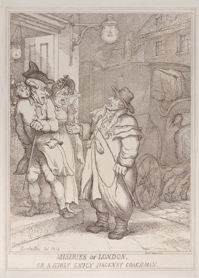 Ellende van Londen, of een Chagrijnige Brutale Koetsier, 4 juni 1814 door Thomas Rowlandson