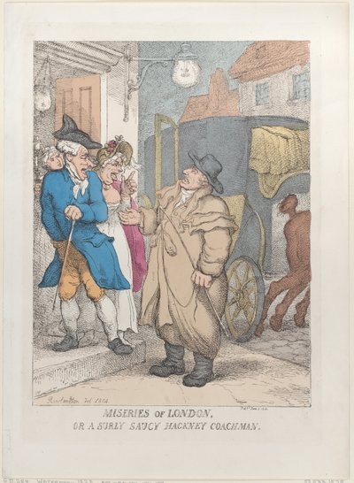 Ellende van Londen, of een Chagrijnige Onbeschofte Hackney Koetsier, 4 juni 1814 door Thomas Rowlandson