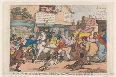 Nog meer ellende: de bodem van de oude whiskyfles van meneer Figg is doorgebroken door Thomas Rowlandson