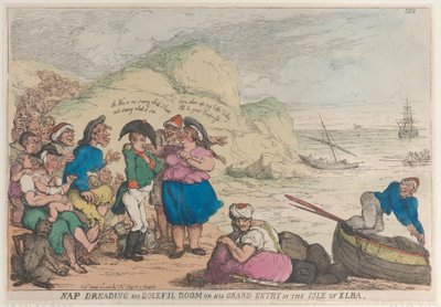 Nap vreest zijn droevige lot of zijn grote intocht op het eiland Elba, 20 april 1814 door Thomas Rowlandson
