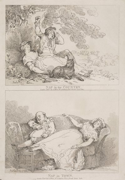 Een dutje op het platteland - Een dutje in de stad door Thomas Rowlandson