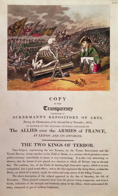 Napoleon en de dood zitten samen op het slagveld bij Leipzig door Thomas Rowlandson