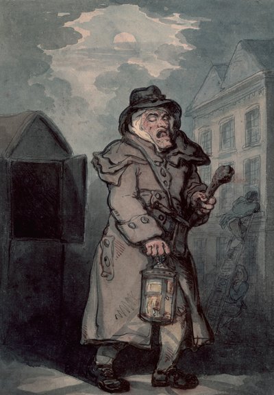 Nachtwaker, laat 18e eeuw door Thomas Rowlandson