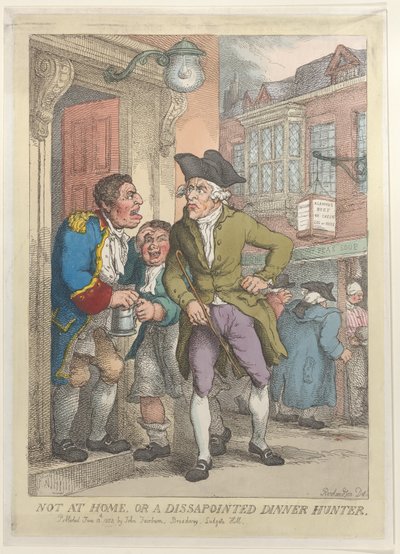 Niet Thuis, of een Teleurgestelde Dinerjager, 13 juni 1823 door Thomas Rowlandson