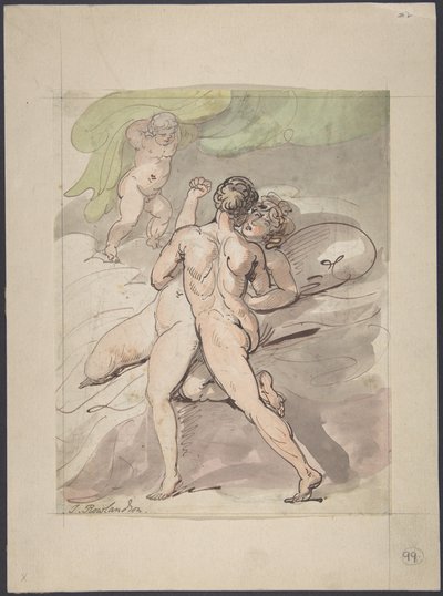 Naakt koppel dat elkaar omhelst door Thomas Rowlandson
