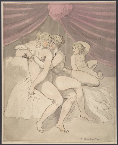 Naakt koppel in een omhelzing door Thomas Rowlandson