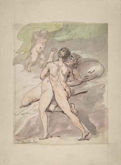 Naakt koppel omhelst elkaar door Thomas Rowlandson
