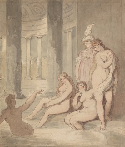 Nimfen in een Romeins badhuis door Thomas Rowlandson