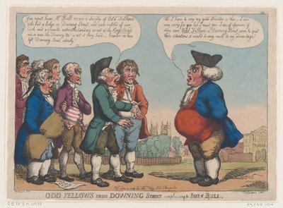 Odd Fellows van Downing Street klagen bij John Bull, 4 juni 1808 door Thomas Rowlandson