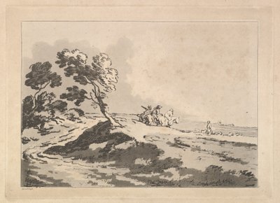 Open Landschap met Drie Ruiters in de Verte naar Rechts, Windbloemen, 1784-88 door Thomas Rowlandson