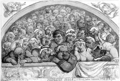 Pidgeon Hole - Een Convent Garden uitvinding om de goden op te sluiten door Thomas Rowlandson