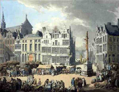 Place de Mier in Antwerpen, gegraveerd door Wright en Schutz, pub. door Rudolph Ackermann door Thomas Rowlandson