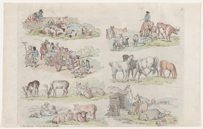 Plaat 11, Contouren van Figuren, Landschappen en Vee...voor het Gebruik van Leerlingen... door Thomas Rowlandson