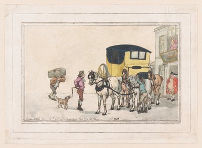 Postjongens en postpaarden bij de White Hart Inn, 15 december 1787 door Thomas Rowlandson