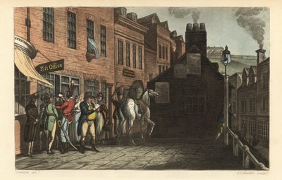 Postkantoor: Toeristen halen post op bij het postkantoor in Scarborough door Thomas Rowlandson