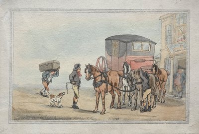 Postjongens en postpaarden bij de White Hart Inn, 1787 door Thomas Rowlandson