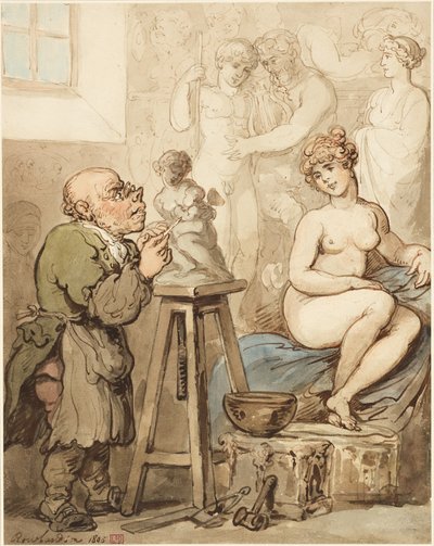 Voorbereiding voor de Academie—Oude Joseph Nollekens en zijn Venus door Thomas Rowlandson