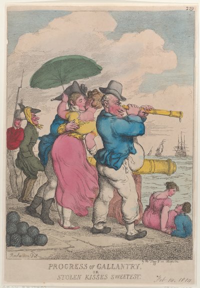 Voortgang van galanterie of gestolen kussen zijn het zoetst door Thomas Rowlandson