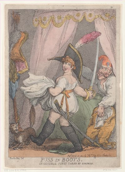 De gelaarsde kat of generaal Junot verrast, 12 april 1811 door Thomas Rowlandson