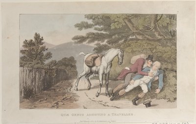 Quae Genus Helpt een Reiziger, uit De Geschiedenis van Johnny Quae Genus, The Litt..., 1 maart 1822 door Thomas Rowlandson