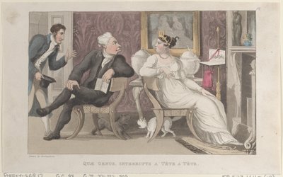 Quae Genus, onderbreekt een tête-à-tête, uit The History of Johnny Quae Genus, 1 januari 1822 door Thomas Rowlandson