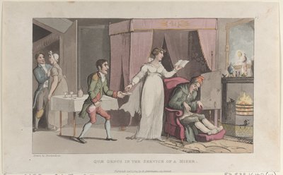 Quae Genus in dienst van een vrek, uit De geschiedenis van Johnny Quae Genus, 1 oktober 1821 door Thomas Rowlandson