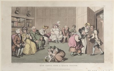 Quae Genus met een kwakzalver, uit De Geschiedenis van Johnny Quae Genus, De Lit..., 1 oktober 1821 door Thomas Rowlandson
