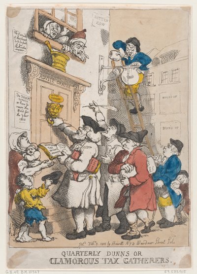 Kwartaalse Schuldeisers, of Luidruchtige Belastinginners door Thomas Rowlandson
