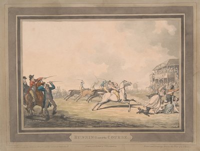Racen [set van zes]:  5. Van de baan afrijden door Thomas Rowlandson