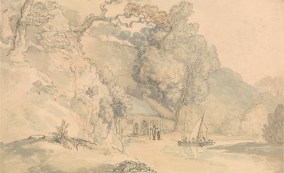 Riviergezicht met kleine bootjes door Thomas Rowlandson