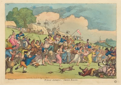 Plattelandssporten. Smockracen door Thomas Rowlandson