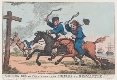 Zeelieden rijden voor een rit van Shields naar Newcastle, 1 november 1804 door Thomas Rowlandson