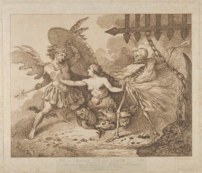 Satan, Zonde en Dood Paradise Lost, Boek de 2e, na 1790 door Thomas Rowlandson