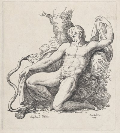 Slang die een Naakte Man Aanvalt, 1799 door Thomas Rowlandson